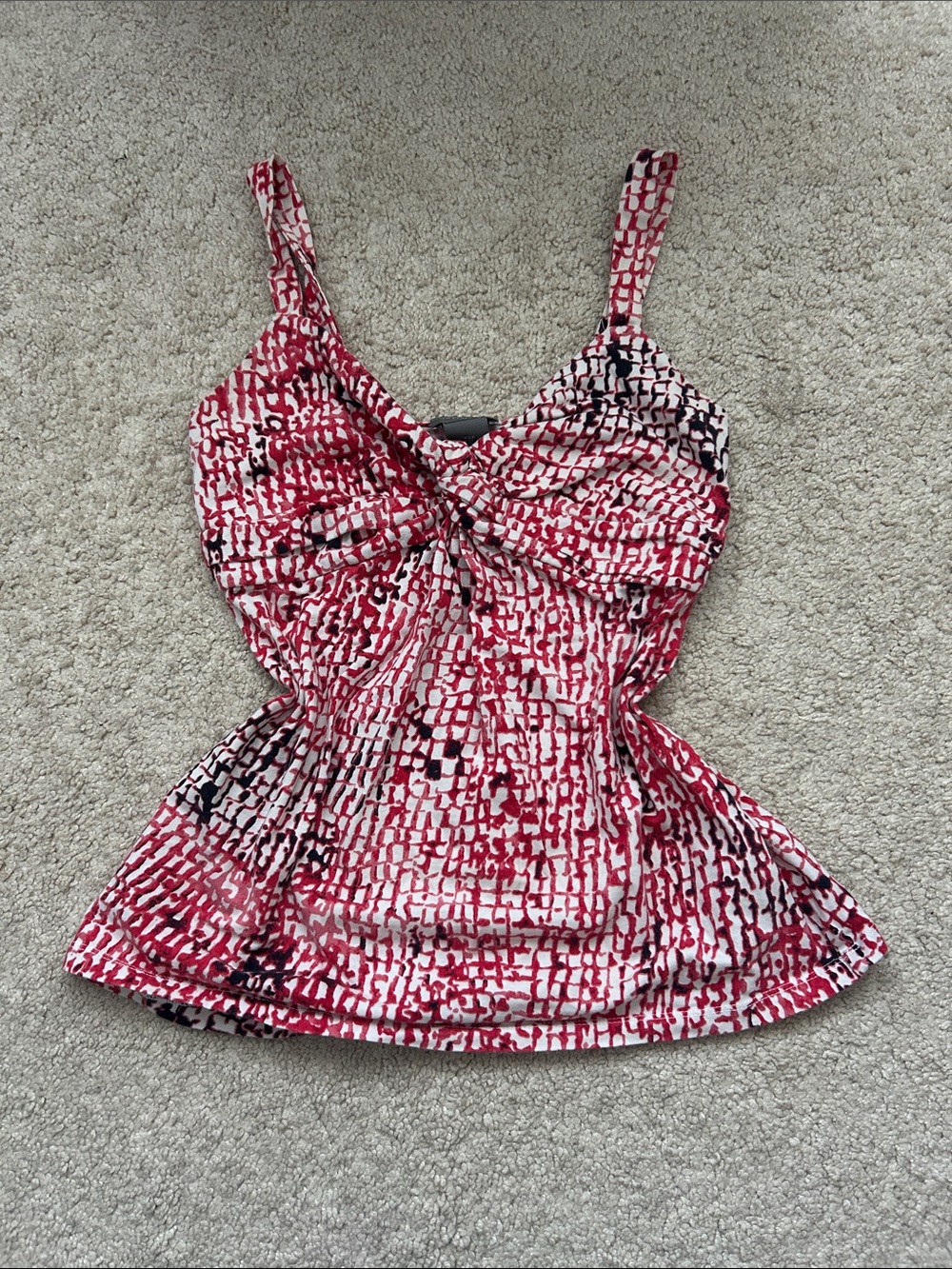 Babydoll Pattern Tank Top in Red & White
